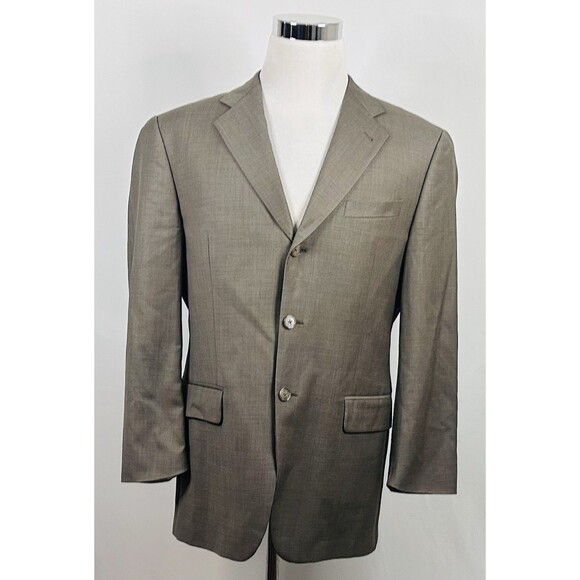 Joseph Abboud 40R Sport Coat Beige Super 130s Wool Three Button Double Vented - Picture 2 of 8